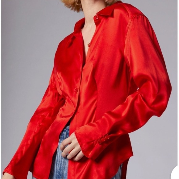 Equipment Femme Bailey Fiery Red Silk Long Sleeve Blouse Womens Size EU 12 US 8 - Picture 3 of 9